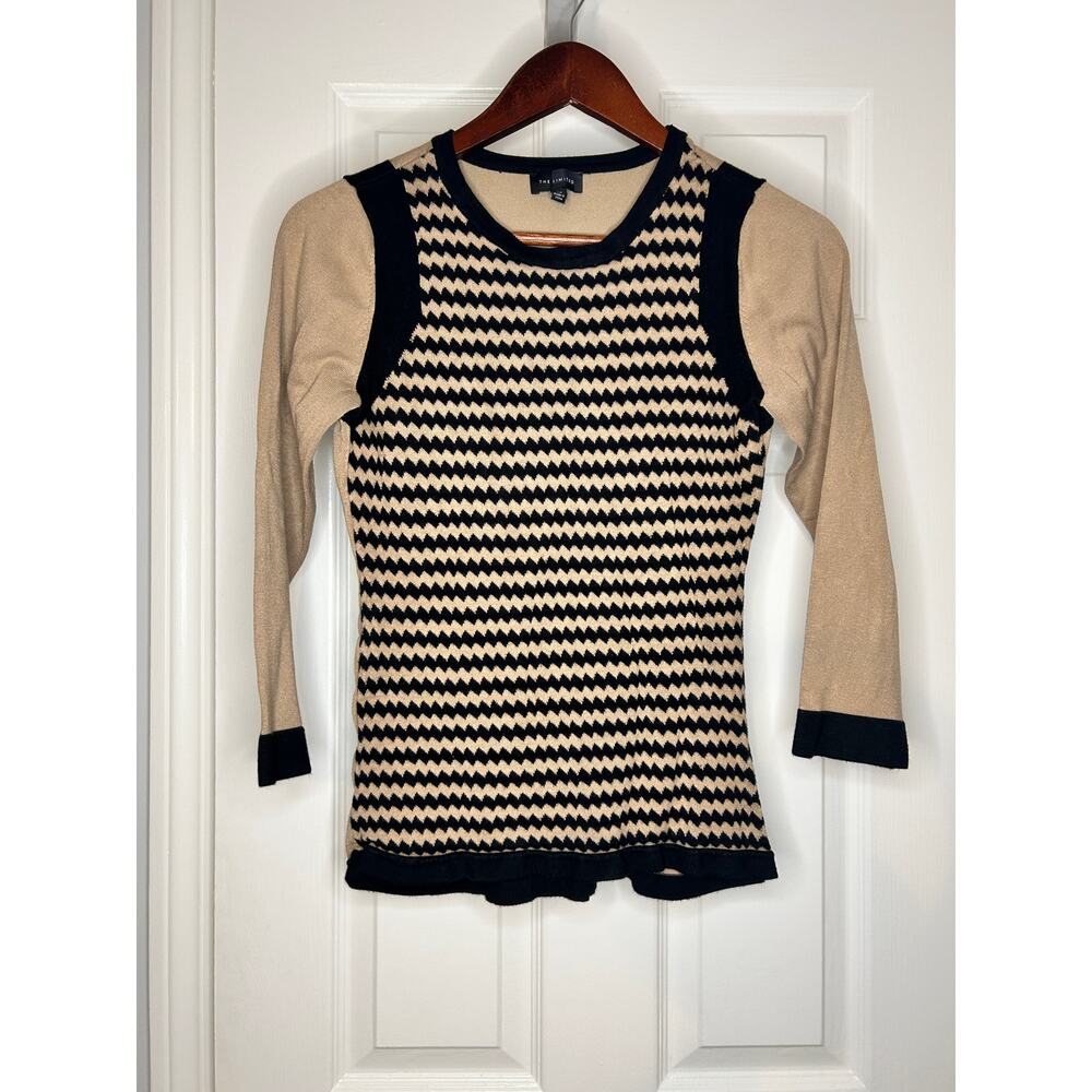 The Limited XS Black Beige Chevron Knit Sweater Top Fitted Long Sleeve Preppy